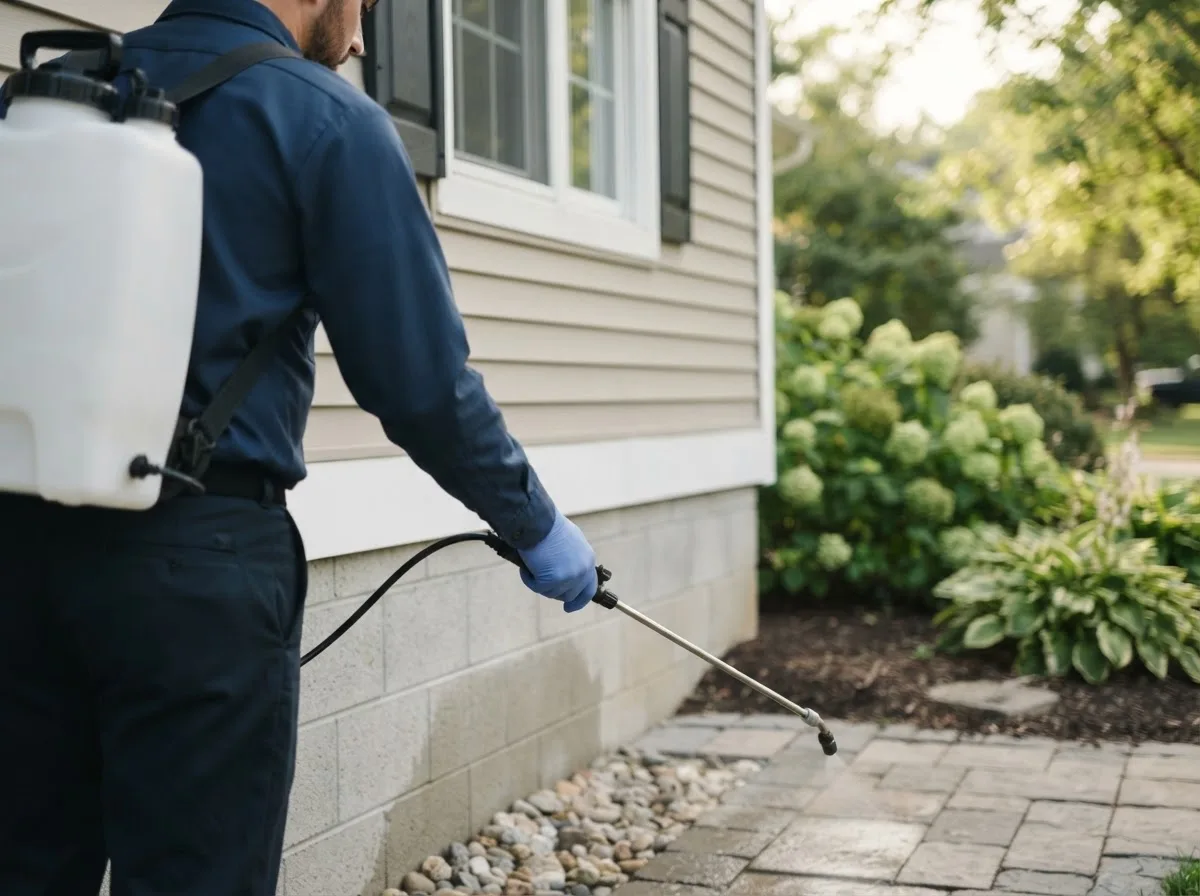 Pest control technician inspecting a home in Navasota, TX